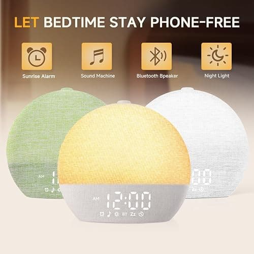 Geuuap Sunrise Alarm Clock White Noise Sound Machine for Bedroom | Natural Wake-Up Light with 30 Soothing Sleep Aids, Bluetooth Speaker, Dimmable Clock, Screen-Free Design for Baby Adults Kids-Khaki thumbnail 2