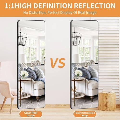 CIVENO Over The Door Mirror, 16" x 50" Full Length Mirror, Black Rectangular Door Hanging Mirror, Long Full Body Dressing Mirror with Hanging Bracket for Bedroom, Living Room, Dorm thumbnail 5