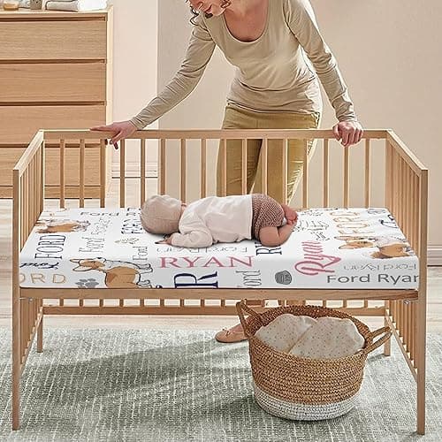 Custom Dog Baby Crib Sheet Personalized Fitted Crib Sheets with Name Mini Pack and Play Sheets Crib Mattress Sheets Perfect for Newborn Baby Boys Girls Nursery Decor thumbnail 4