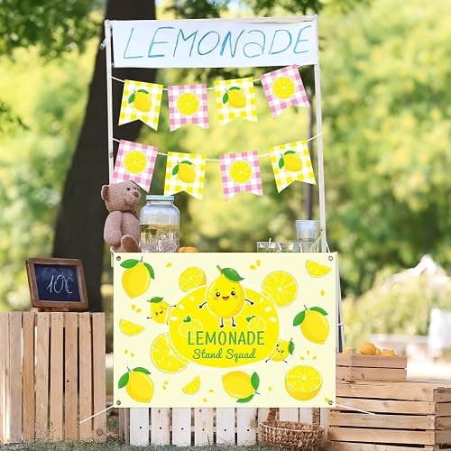 45 x 31 Inch Lemonade Stand Table Cloth and Hanging Banner Kit for Kids Lemon Party Supplies Lemonade Stand Backdrop Sign Lemon Cutout Centerpiece for Summer Beach Picnic Birthday Party Decorations thumbnail 6