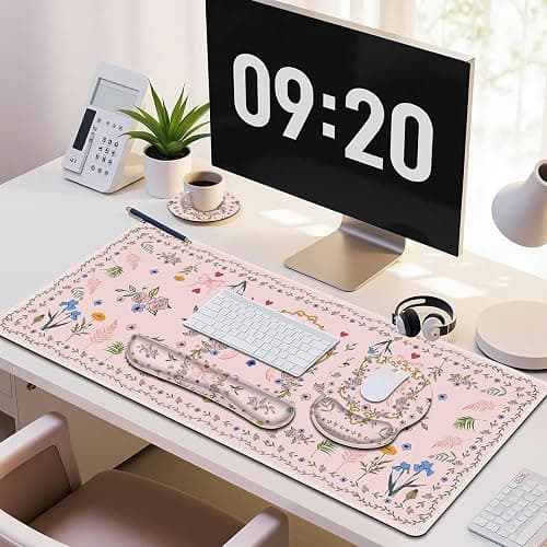 Romantic Pink Floral Mouse Pad, XXL Large Desk Mat Extended Reading Desk pad, 4PCS Non-Slip Rubber Base Computer Big Mousepads for Work, Game, Office, Home Decor Gifts Accessories I Cute Collection thumbnail 8
