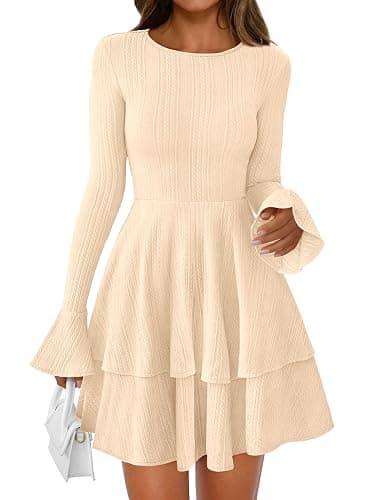 PRETTYGARDEN Womens Fall Fashion 2025 Long Bell Sleeve Mini Sweater Dress Casual Crewneck A Line Knit Short Cocktail Dresses thumbnail 5