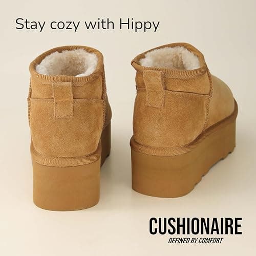 CUSHIONAIRE Hippy Women’s Platform Ankle Boots – Genuine Suede, Faux Fur Lining, Cozy Winter Slip-On Design, Comfortable Footwear with Wide Widths Available thumbnail 7