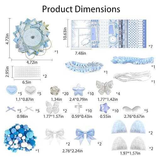 103 Pcs DIY Ita Bag Accessories with Insert Panels,Ribbons,Ita Bag Decor with Bows, Wings, Hearts, Stars, Pom-Pom, Making Supplies for Handicraft Enthusiast, Celebrity Fan, Anime Fan (Blue) thumbnail 2