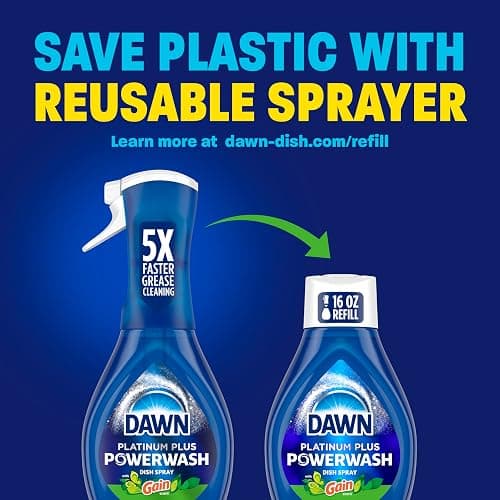 Dawn Powerwash Gain Original Dish Spray, Liquid Dish Soap, Dish Soap Refill, , 1 Starter Kit + 3 Refills, 64 Fl Oz Total (16 fl oz/bottle) thumbnail 7