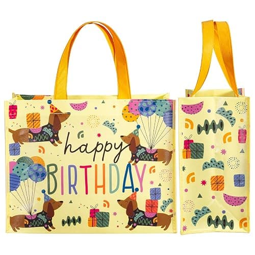 WRAPAHOLIC Large Reusable Beige Dachshund Birthday Gift Bag with Handles - 10 x 5 x 13 inch - Happy Bday Beige Dog Gift Bags for Kids Boys Girls Birthday, Pet Lovers and Shopping thumbnail 4