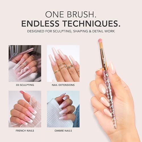Kiara Sky Kolinsky Acrylic Nail Brush #14 – Pure Kolinsky Sable Hair, Pink Crystal Handle, Acetone Resistant, for Acrylic Application, Extensions & 3D Nail Art thumbnail 6