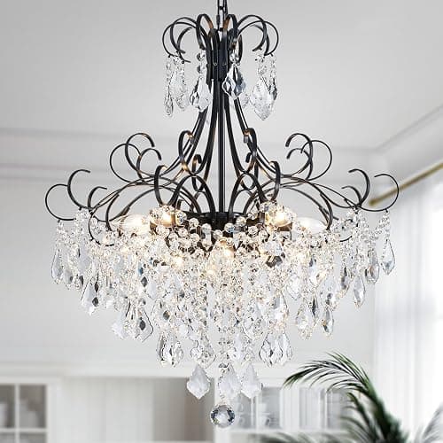WUZUPS Crystal Chandelier 10-Light Pendant Ceiling Light Modern Lighting Fixture for Dining Room Hallway Bedroom Kitchen Bathroom, H 27.6" x W 22.8", E12 Base, Black - Image 1