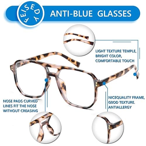 FEISEDY 2Pack Blue Light Blocking Glasses Fake Nerd Clear Square Computer Lightweight Pilot Glasses Frame Oversized B2866 thumbnail 4