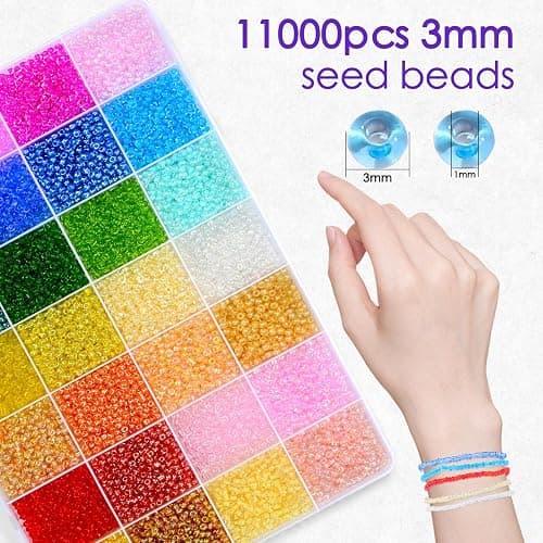 Vtssvow 3mm Glass Seed Beads for Bracelets Making, 28 Colors 11000pcs Friendship Bracelet Making Kit, Small Glass Beads for Jewelry Making (Mix 28 Color, Transparent) thumbnail 4