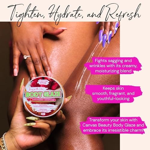 Canvas Beauty Body Glaze, Strawberry Shortcake Scented – Sugary Sweet + Gourmand, Moisturizing Non-Greasy Body Butter for Women With Beeswax, Jojoba Oil, and Rice Bran for Soft and Glossy Skin thumbnail 3