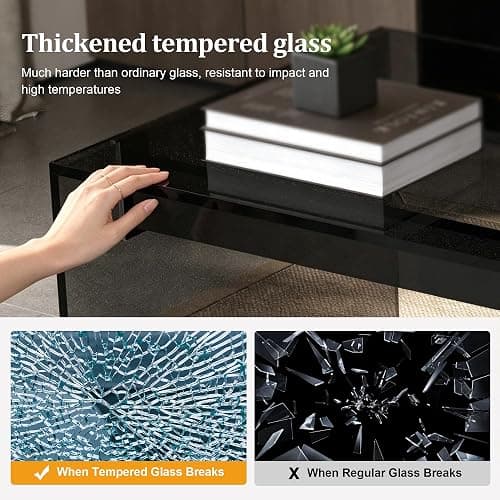 NessCarsti 53.14" Modern Glass Office Desk with Drawer for Home Office | Black Clear Computer Desk with Tempered Glass Tabletop & Legs, Minimalist Stylish Executive Table for Bedroom thumbnail 7