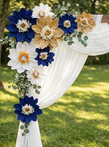 Mybbshower Crepe Paper Flower for Wall Paper Pom Pom Decor Girls Birthday Party Backdrop Baby Shower Nursery Decoration Pack of 9 (Navy Blue Gold) thumbnail 2