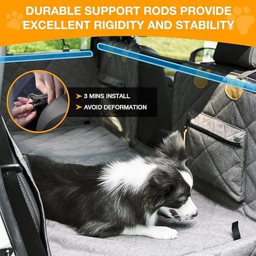 COMPAWNY Dog Car Seat Cover, Hard-Bottom Back Seat Extender for Pets, Waterproof Nonslip Hammock for Car, Backseat Dog Bed for Cars SUVs Trucks, Car Seat Protector, Universal Fit 52 x 25 in, Grey thumbnail 4