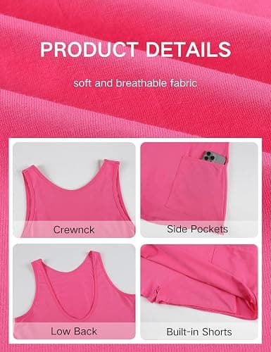 Athlisan Womens Sleeveless Tennis Workout Summer Crewneck Mini Romper Dress with Pockets Athletic Mini Dress Built in Shorts thumbnail 6
