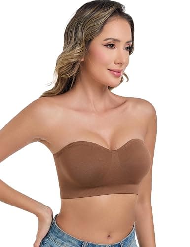 ANGOOL Strapless Bras for Women Wirefree Non-Slip Tube Top Invisible Bralette Seamless Padded Bandeau Bra thumbnail 4