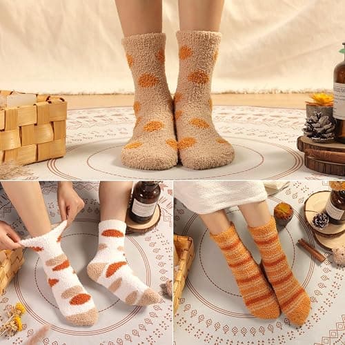 Plush Slipper Socks Women - Colorful Warm Fuzzy Crew Socks Cozy Soft for Winter Indoor thumbnail 2