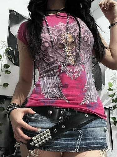 Grunge Shirts Emo Clothes Teen Girls Vintage Graphic Tee Y2k 2000s Goth Top Women Mcbling Short Sleeve Streetwear thumbnail 2