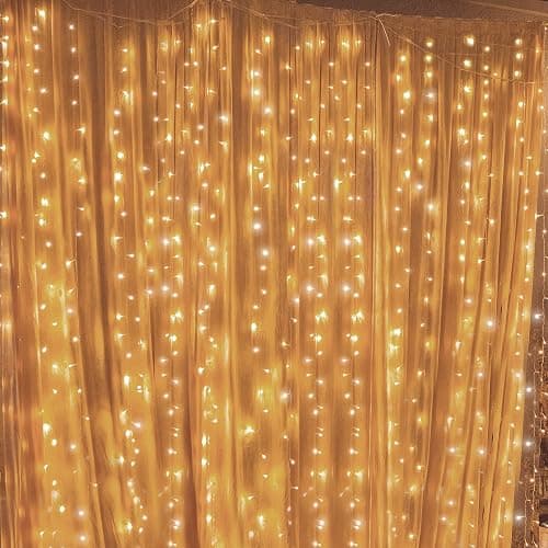 Twinkle Star 300 LED Window Fairy Curtain String Lights, 8 Modes Fairy Lights for Bedroom Wedding Party Home Garden Outdoor Indoor Wall Decorations, Warm White, 2 Pack - Image 1