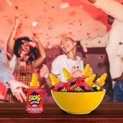 Lucas Gusano Fruity Chamoy Flavored Liquid Spicy Candy, 1.26oz - 10 Pieces Pack for Treats, Fruit, Snack, Parties, Piñatas - Spicy - 1.26 Ounce (Pack of 10) - Image 1