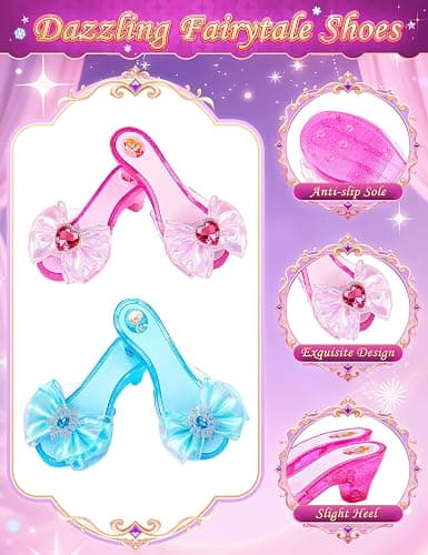 Princess Dress Up Clothes for Little Girls Kids Princess Dress Up Shoes | Princess Cape Tutu Shoes Crown Wand, Princess Toys Gift for Girls Kids Aged 3 4 5 6 Years Old thumbnail 5