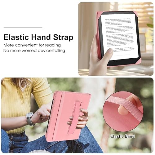 HoYiXi Universal Case for 6 inch Kindle eReader Compatible with Paperwhite(2025/2018)/PocketBook and Tolino/Kobo Clara HD,6" eReader Protective Case Cover Elastic rope,Pink thumbnail 6