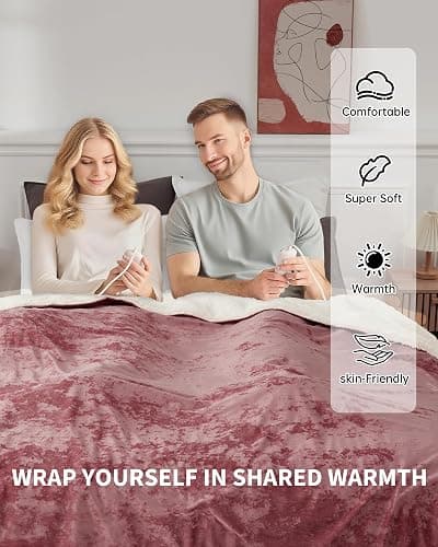 GarveeHome Queen Size Electric Blanket with Dual Controls, Pink Soft Heated Blanket, Velvet Cozy Fast Heating Blankets, 4 Heat Settings & 10H Auto Off, Over-Heat Protection, ETL Certified, 84" x 90" thumbnail 6