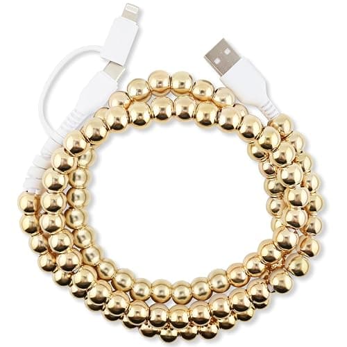 Stylish [Apple MFi Certified] Beaded Phone Charger Cable Metallic Colors USB Cable 2 in1 USB-C Charging Cord for Smartphones 3.3ft (Gold) - Image 1