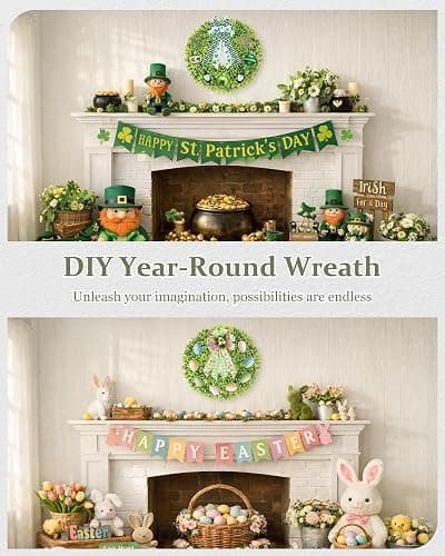 DDHS 20" Boxwood Wreaths Front Door, Artificial Spring Summer Wreath with Sash and Foldable, Year Round Indoor Outdoor for Farmhouse Fireplaces and Porches DIY St Patricks Day Decor-Gradient Green thumbnail 4
