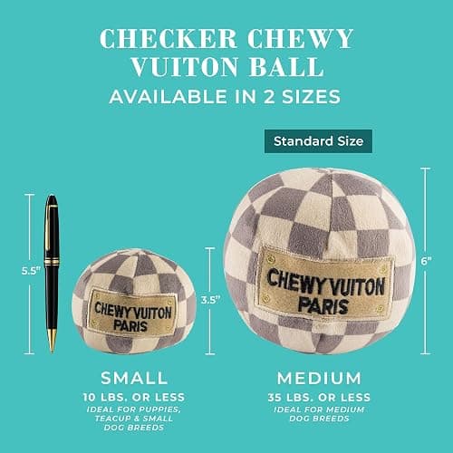 Haute Diggity Dog Checker Chewy Vuiton Ball, Plush Designer Dog Toys with Interactive Squeaker, Stimulating Pet Enrichment, Machine-Washable & Safe Materials for All Breeds, Size Small thumbnail 4