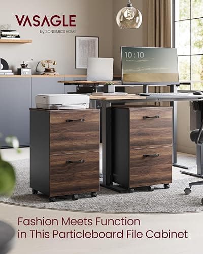 VASAGLE 2-Drawer File Cabinet, Small Rolling Filing Cabinet for Home Office, Printer Stand, for A4, Letter-Size Documents, 15.7 x 16.5 x 27.6 Inches, Natural Walnut and Ink Black UOFC040K01 thumbnail 3