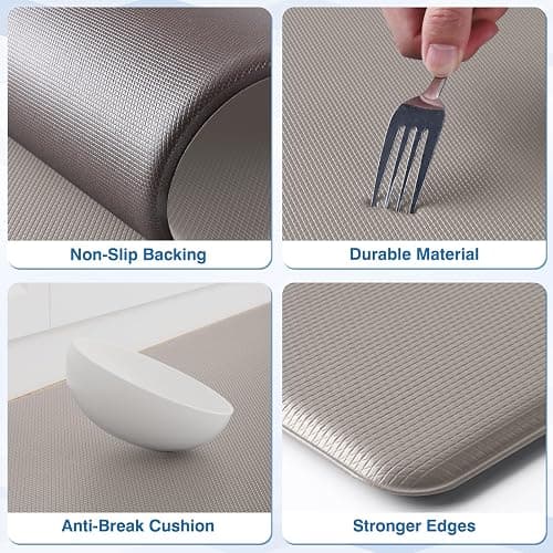 StepRite Kitchen Mats, 2PCS Kitchen Rugs, Cushioned Anti Fatigue Kitchen Mats for Floor, Non-Slip Standing Desk Mat, Waterproof Kitchen Rug Set for Kitchen, Floor, Office, 17.3"x30"+17.3"x47", Khaki thumbnail 3