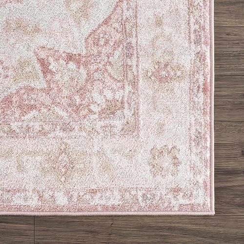 BoutiqueRugs Blush & Light Pink Collection Kandos Bohemian Oriental Medallion Large Area Rug - Traditional Floral Carpet for Living Room - Blush, Dusty Pink, Cream - 7'10" x 9'6" (8x10 Area Rug) thumbnail 5