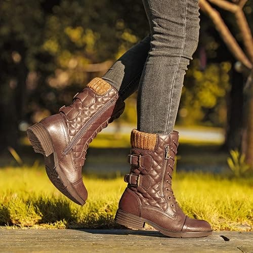 STQ Women's Combat Boots Mid Calf Winter Boots thumbnail 7
