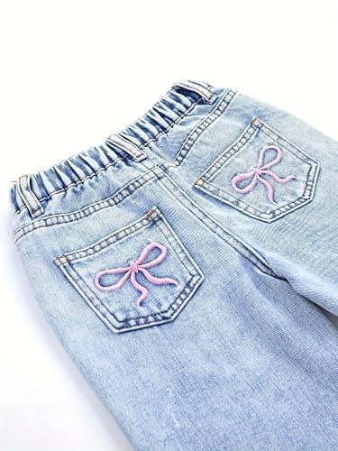 Fulihug Girls Wide Leg Jeans Baggy Bow Embroidery High Elastic Waist Denim Pants Cute Y2K Trendy Tween Streetwear 8-16Y thumbnail 8