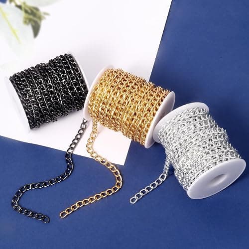 [33ft] Gold Chain for Jewelry Making, 7mm Wide Gold Aluminum Curb Link Chain Roll Bulk for DIY Jewelry Making Craft thumbnail 6