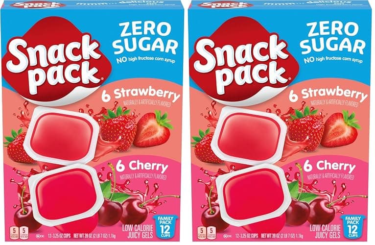 Snack Pack Zero Sugar Strawberry and Cherry Flavored Low Calorie Juicy Gels Cups, 3.25 oz., 12-Count Family-Pack (Pack of 2) - Image 1