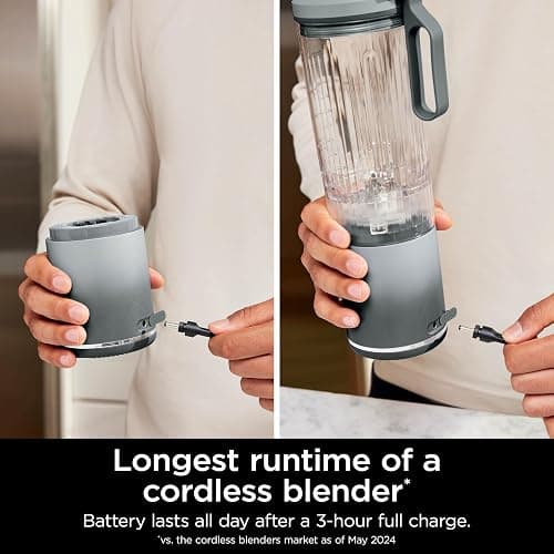 Ninja Blast Max, Portable Blender + Twist & Go, Personal Smoothie, Blend, Ice Crush, 3 Programs, Cordless, 22 oz removable Vessel, Dishwasher Safe, Leakproof, Silver, BC251SL thumbnail 2