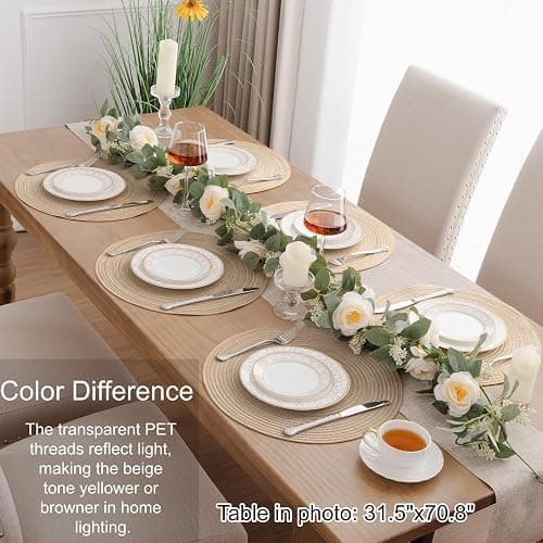 SHACOS Round Braided Placemats Set of 4 Washable Place Mats for Dining Tables 15 inch Non Slip Kitchen Table Mats (Beige, 4) thumbnail 6