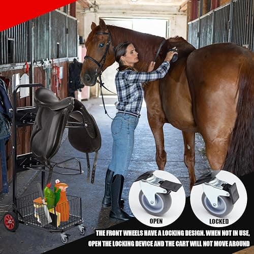 DaisyInner Rolling Saddle Cart with Wheel, Saddle Rack Dolly Heavy Duty Horse Equipment Cart Foldable Horse Tack for Storage Moving Organize Transport Supplies (Upgrade 4 Wheels) thumbnail 4