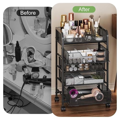 Hongtamoya Makeup Cart Organizer with 4 Drawers, Vanity Storage Organizer, Large Floor Skincare Organizers Cosmetics Display Cases for Skin Care Perfume Nail Polish, Black (Patent Pending) thumbnail 6