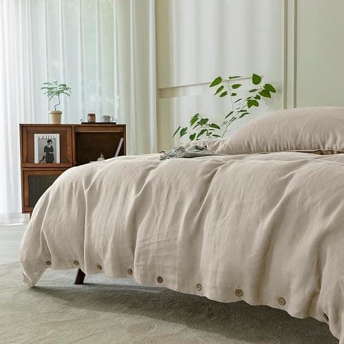 EVERLY 100% Pure Linen Duvet Cover Set California King Size 104X98Inch 3pcs (1 Duvet Cover,2 Pillowcases) Soft and Breathable for All Season with Coconut Button Closure, Suitable for Hot Sleepers thumbnail 5