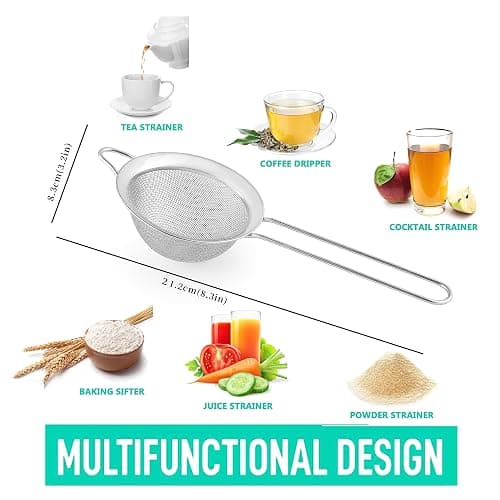 Fine Mesh Strainers for Kitchen, COKUMA Stainless Steel Metal Hand Small Mini Sieve Strainer, Cocktail Strainer Tea Coffee Juice Strainer，Food Strainer with Handlle (3.35inch, Silver) thumbnail 3