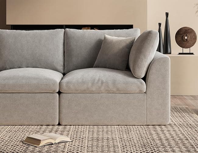 ohllob 110" Cloud Sectional Couches for Living Room, Boneless L-Shape Couch with Ottoman, 3 Seater Modular Sectional Sofa, Light Grey thumbnail 6