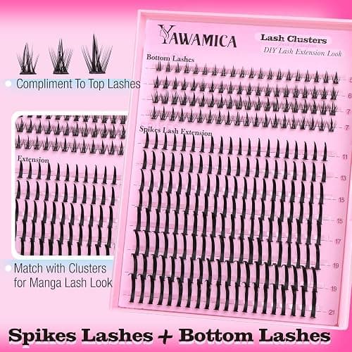 Yawamica Bottom Lashes and Spikes DIY Eyelash Extension Wispy Individual Lash Spikes 11-21mm and 5-7mm Bottom Lash Clusters 240pcs Cluster Lashes Waterproof Eyelash Clusters DIY Entire Spike Lash Look thumbnail 2