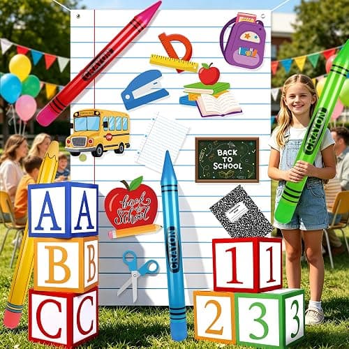 Fovths 22 Pcs Giant Back to School Theme Party Decorations 45 Inch Large Inflatable Pencil Crayon ABC 123 Alphabet Party Favor Box 6.6ft Backdrop Banner for Back to School Birthday Decor, Classic thumbnail 6