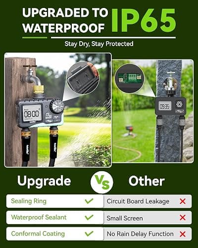 RAINPOINT Water Timer for Garden Hose - Sprinkler Timer with Brass Swivel - Rain Delay/Manual Watering/Automatic Irrigation Programmable Faucet for Yard, 2 Outlet thumbnail 3
