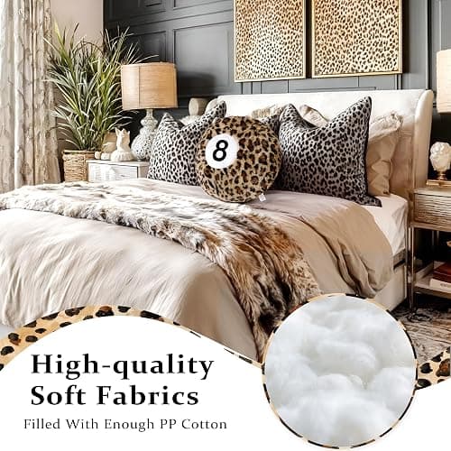 Dripykiaa Cheetah 8 Ball Throw Pillow, 14" Leopard Print 8 Ball Pillow Round Plush Decorative Cushion, Soft Trendy Throw Pillow for Bedroom & Living Room, Modern Aesthetic Home Decor for Women & Teens thumbnail 4