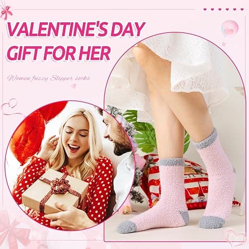 Womens Fuzzy Socks Fluffy Cozy Heart Comfy Winter Thick Warm Pink Plush Fleece Sleep Slipper Socks 5 Pairs thumbnail 6