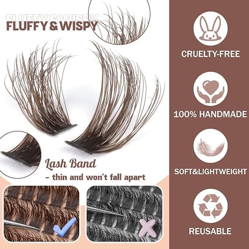 Brown Lash Clusters 320 Pcs Lash Extension Kit DIY Eyelash Extensions Kit Natural Look Cluster Lashes D 8-16 MM Mixed Lash Bond and Seal Lash Tweezers for Lash Clusters Kit DIY at Home thumbnail 3